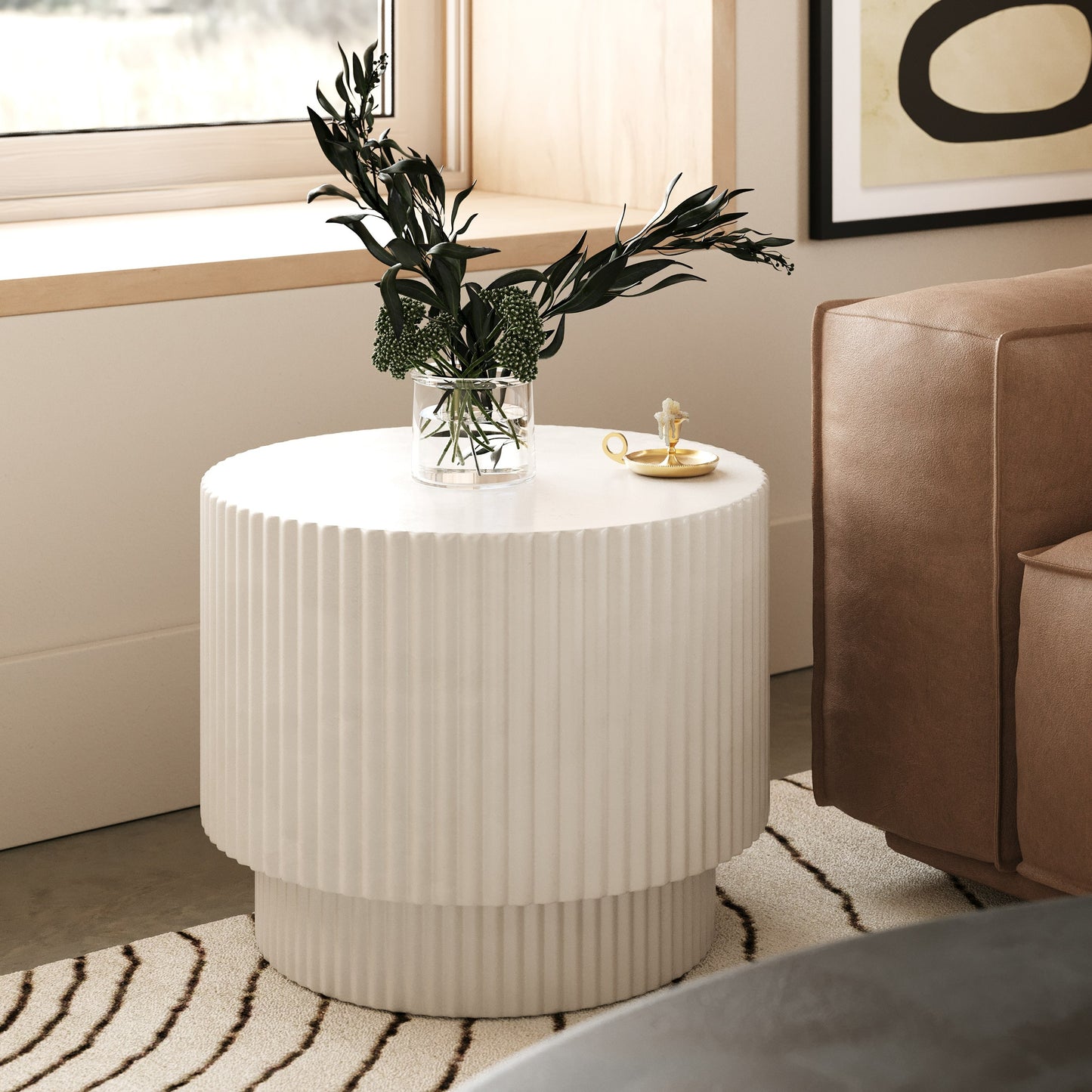 Modrest Gruver - Modern White Concrete End Table