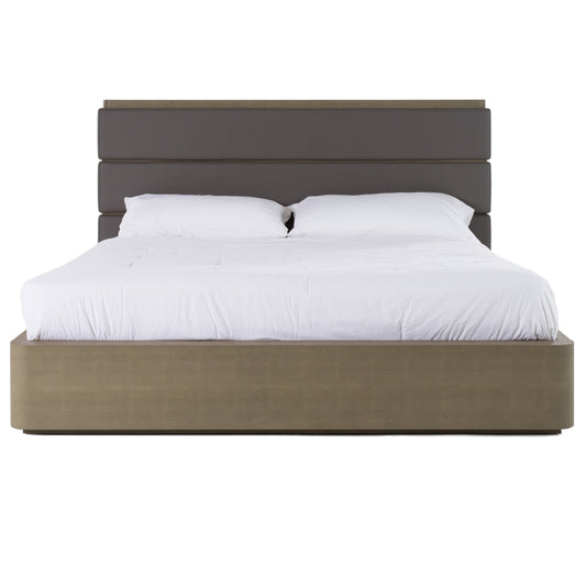 Modern Grey Leather & Beige Shagreen Bed