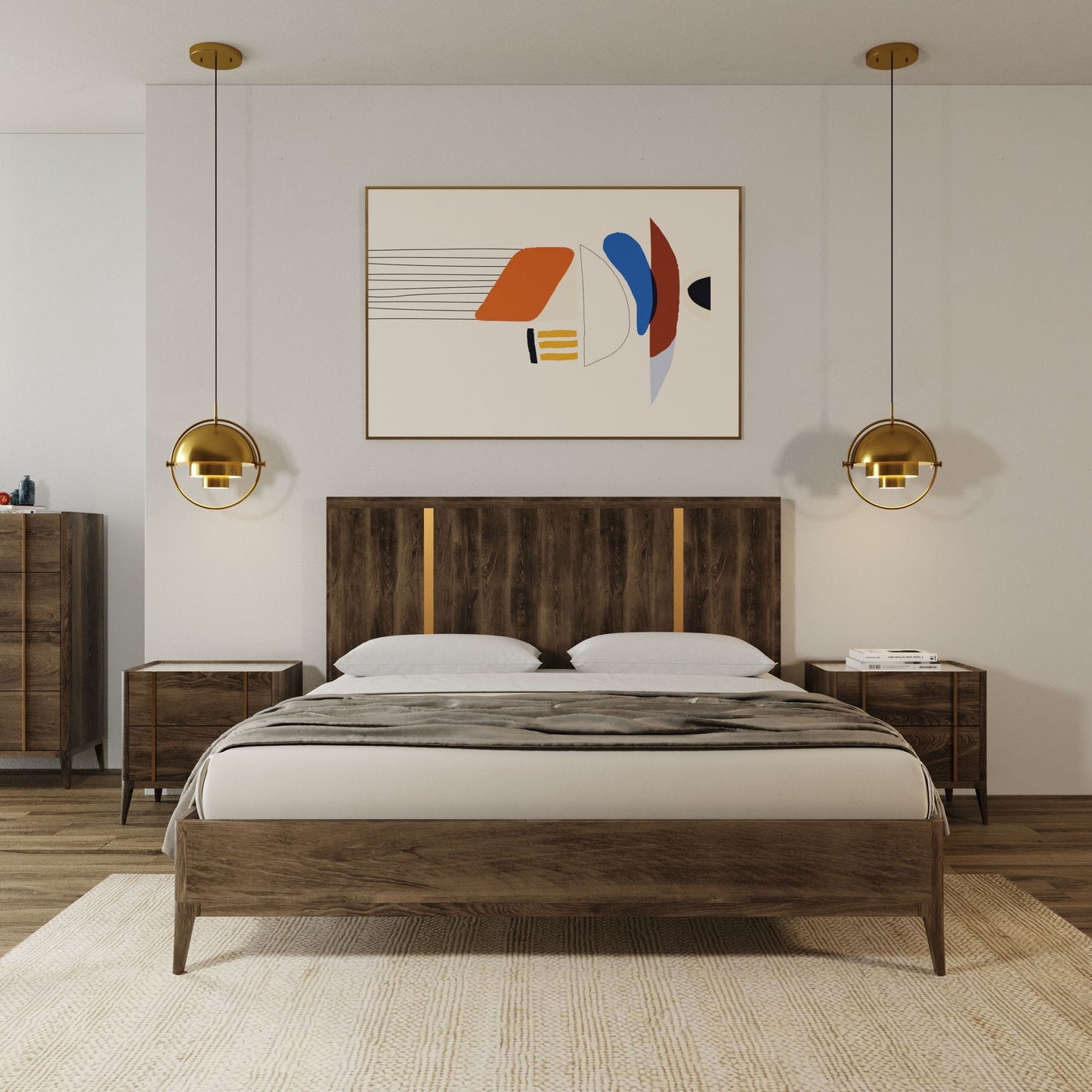 Modrest Oakley - Mid-Century Dark Brown Bed