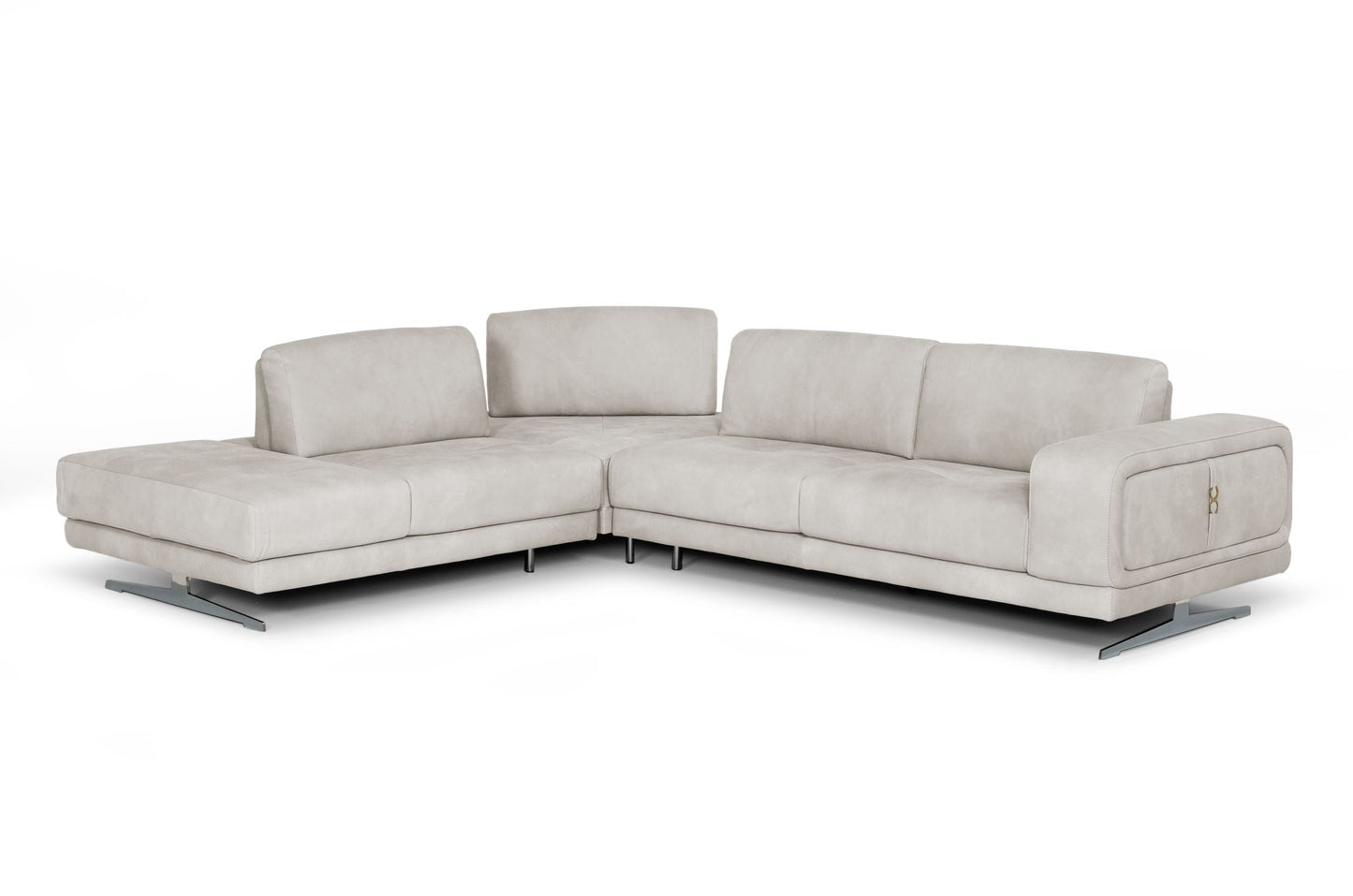 Lamod Italia Mood - Contemporary Light Grey Leather Left Facing Sectional Sofa