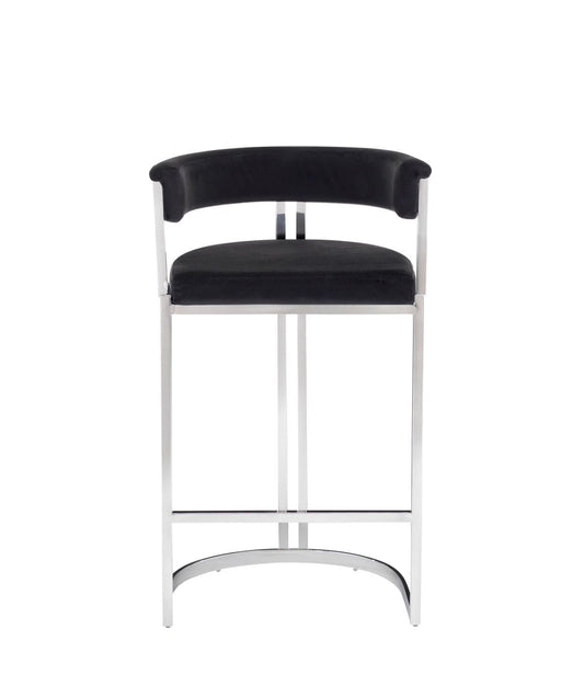 Modrest Munith - Modern Black Velvet & Stainless Steel Counter Stool