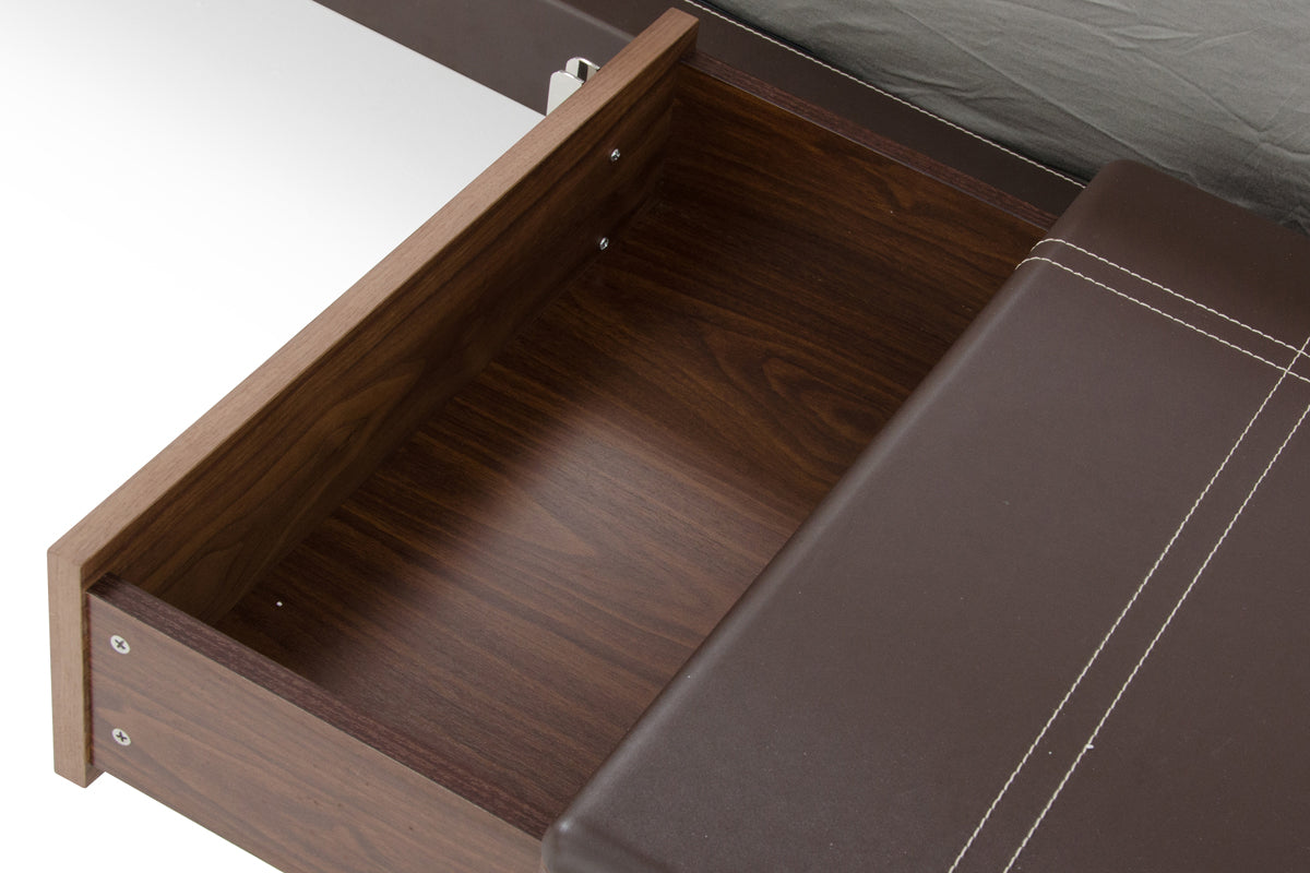 Nova Domus Ria Contemporary Brown Eco-Leather & Walnut Nightstand
