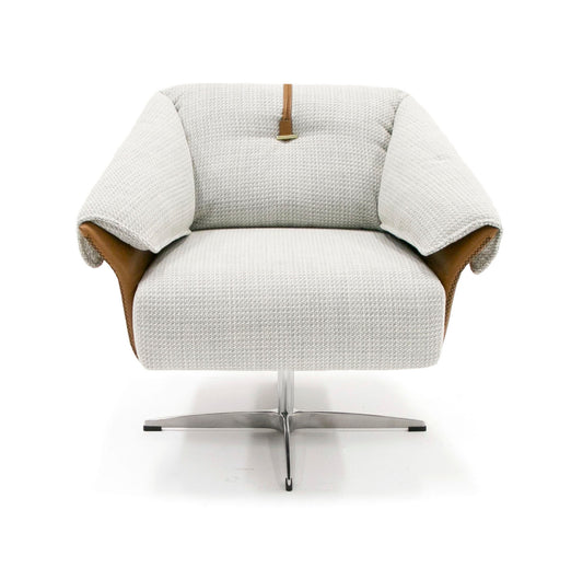 Modrest Ohio - Swivel Grey and Camel Fabric Accent Chair