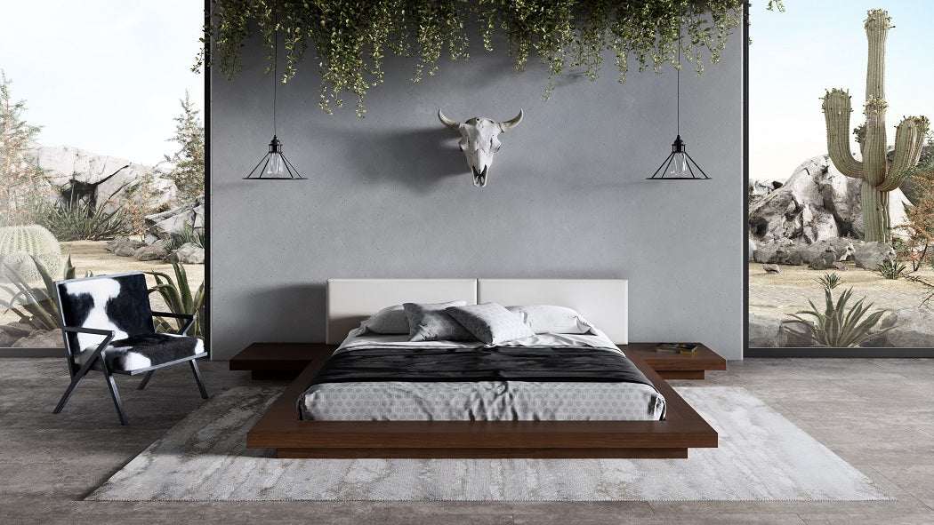 Modrest Tokyo - Contemporary Walnut and White Platform Bed