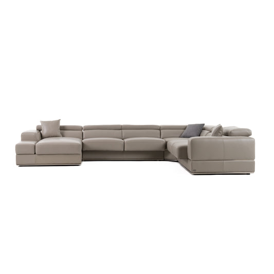 Divani Casa Pella - Modern Grey Italian Leather U Shaped Sectional Sofa