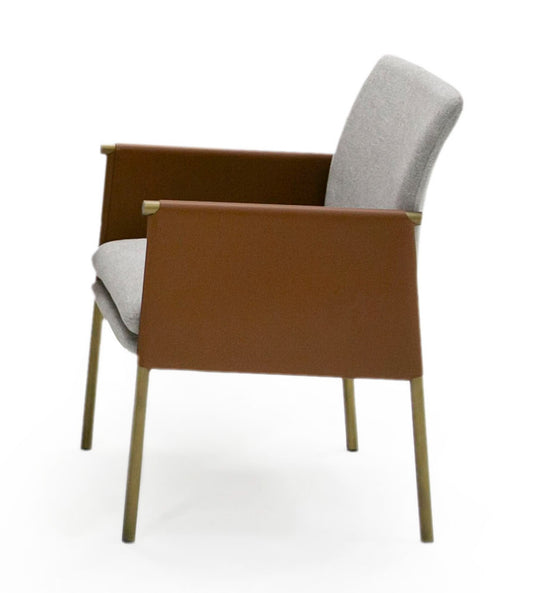 Modrest Pettit - Modern Light Grey/ Camel and Brass Arm Dining Chair