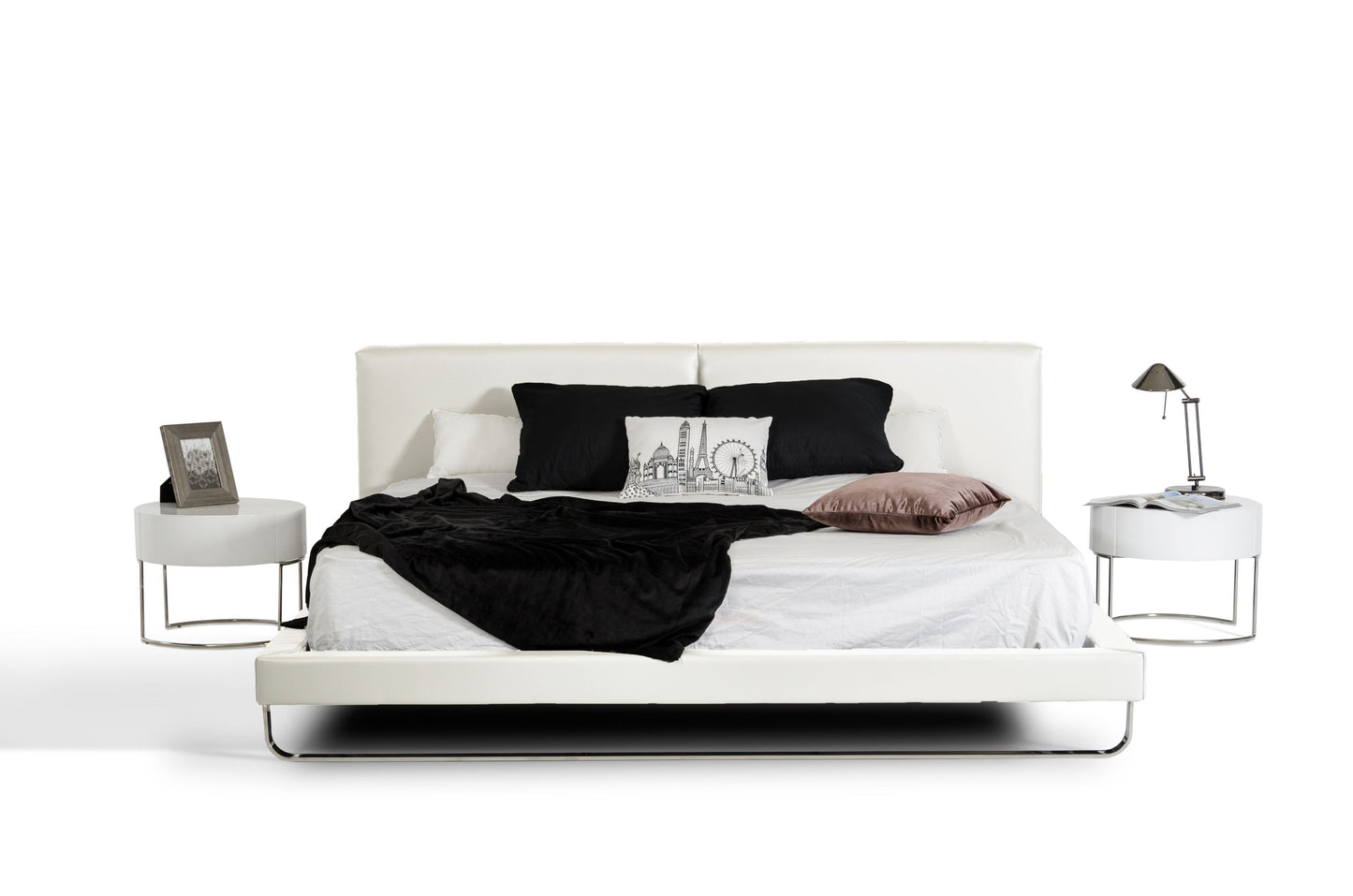 Eastern King Modrest Ramona Modern White Leatherette Bed