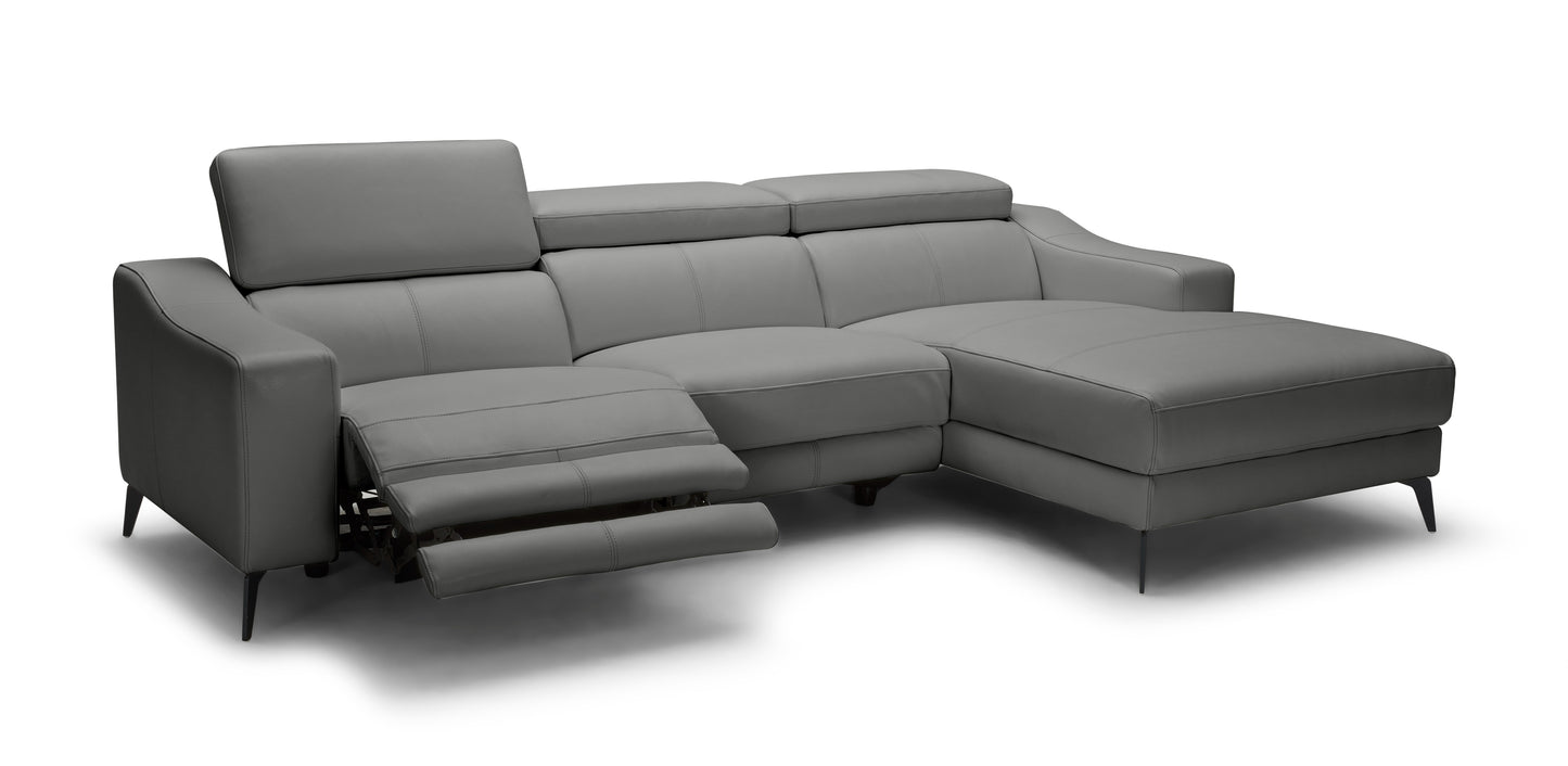Modrest Rampart - Modern L-Shape RAF Grey Leather Sectional Sofa with 1 Recliner
