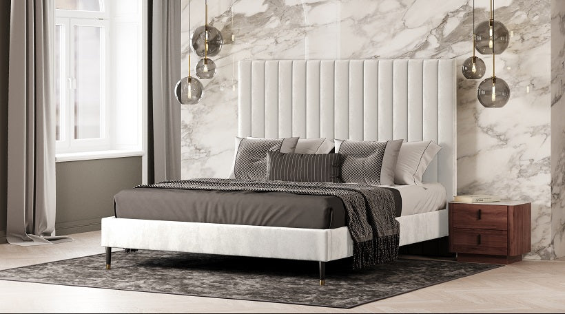 Modrest Hemlock - Contemporary White Fabric  Bed