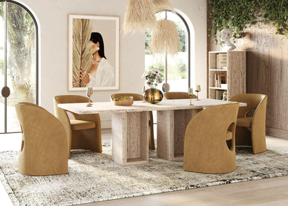 96" Travertine stone finish Rectangular Dining Table w double pedestal base