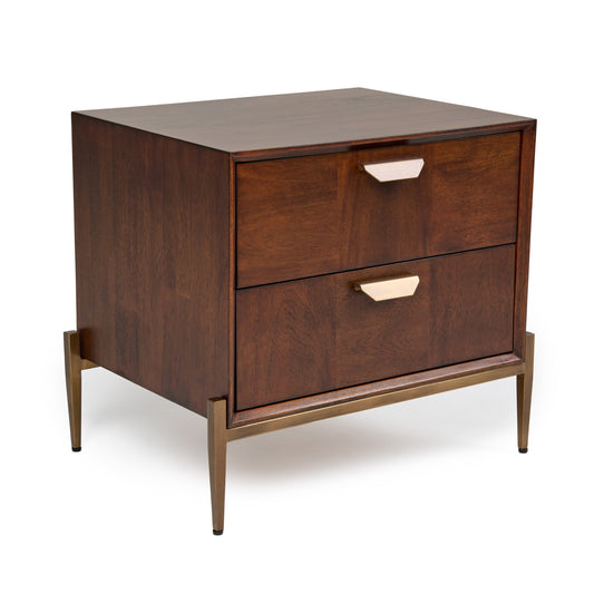 Modrest Shane - Modern Acacia & Brass Nightstand