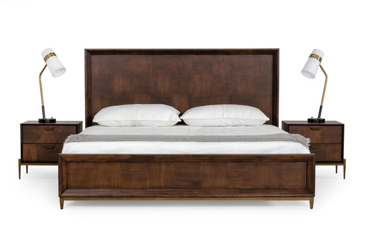 Modrest Shane - Queen Modern Acacia & Brass Bed