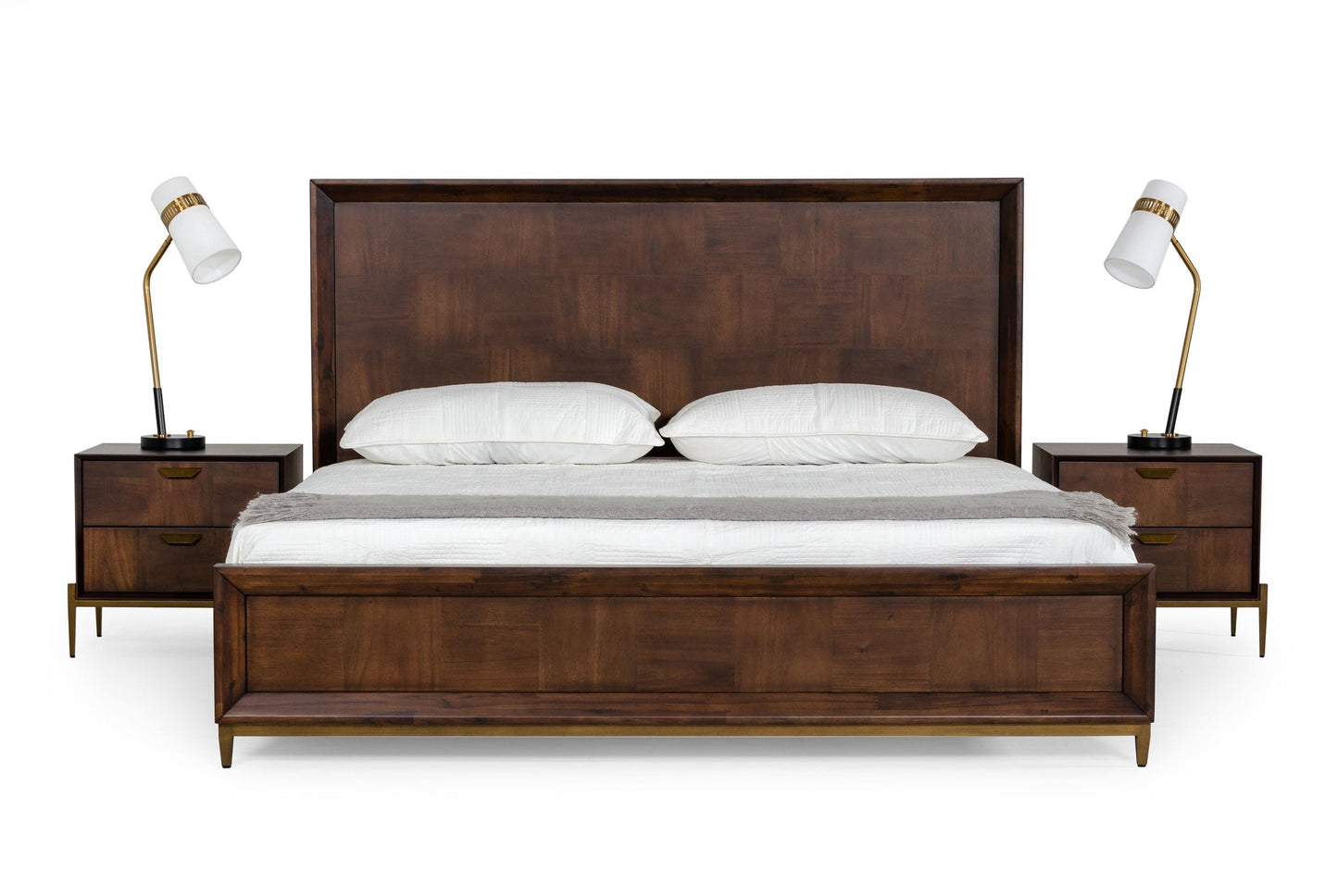 Modrest Shane - Eastern King Modern Acacia & Brass Bed