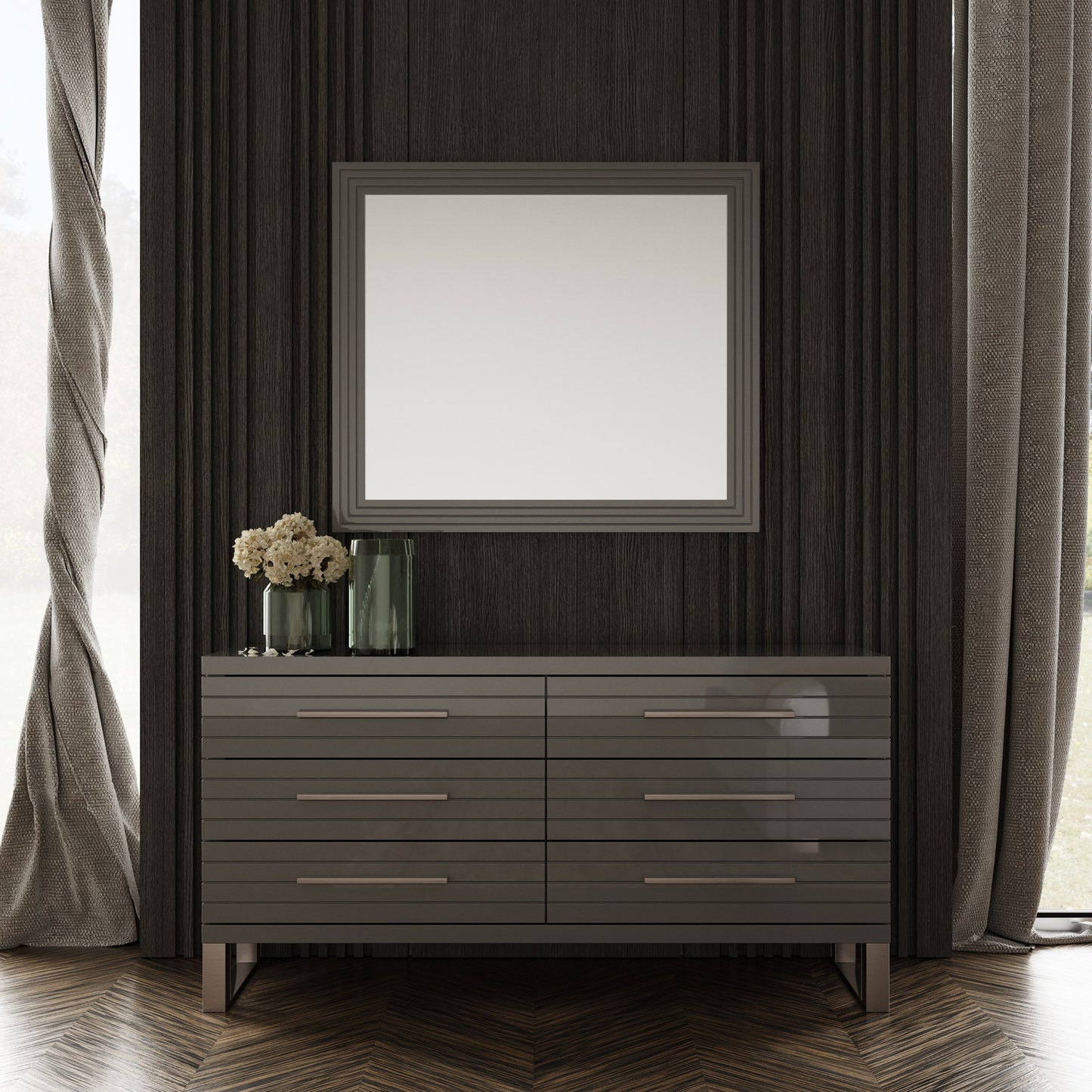 Modrest Splendor - Grey High Gloss Slatted Dresser