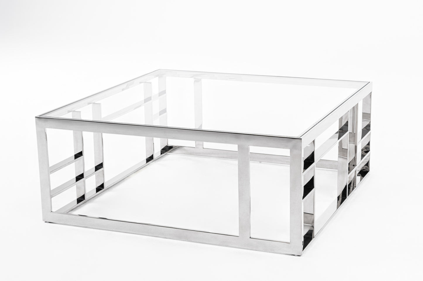 Modrest Stephen - Modern Glass & Stainless Steel Square Coffee Table