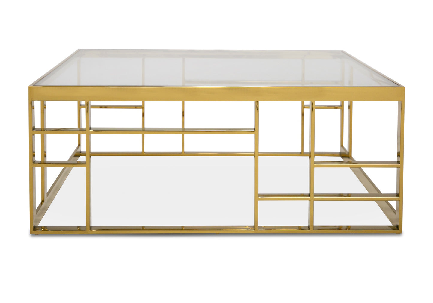 Modrest Stephen - Modern Glass & Gold Stainless Steel Square Coffee Table