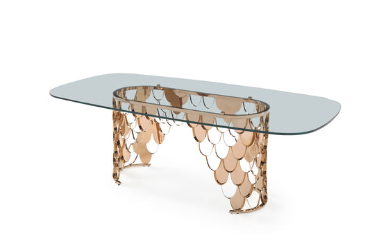 Modrest Javier Modern Glass & Rosegold Dining Table