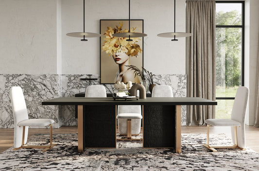 Modrest Tasha - Modern Black Ash + Brushed Gold Rectangular Dining Table