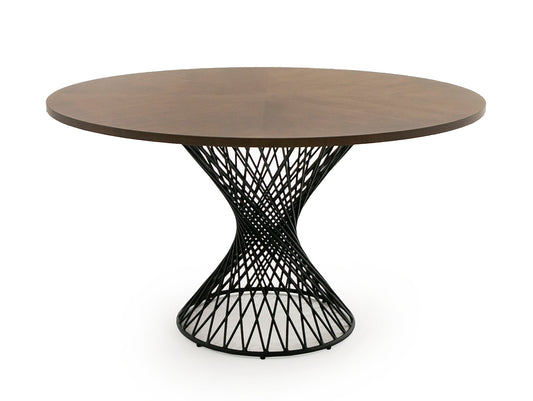 Modrest Theresa Modern Round Walnut & Black Table