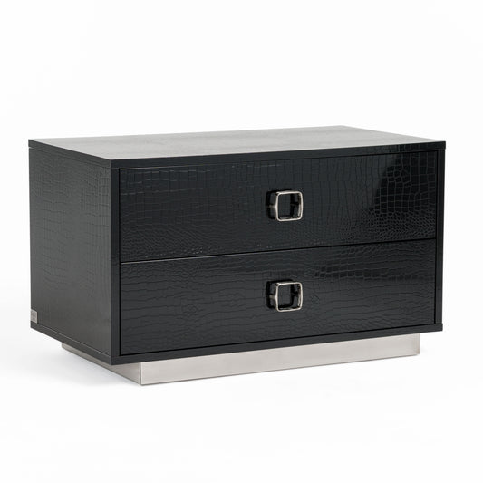 A&X Victoria Modern Black Crocodile Nightstand